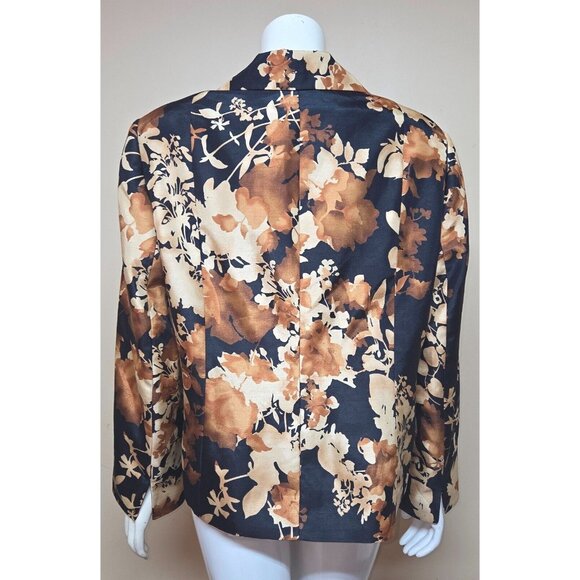 Le Suit Floral Black Brown Blazer Jacket Fully Lined Women Size 18 W - Picture 5 of 7
